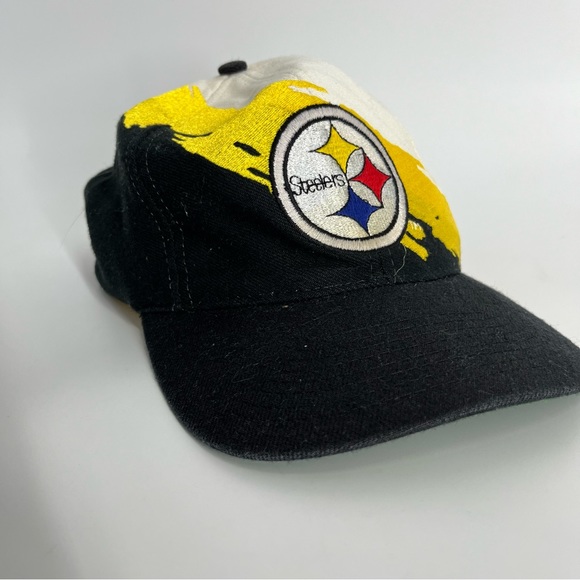 Vintage Pittsburgh Steelers Hat Adult OS Black White Splash Logo Athletic 90s - Picture 5 of 8